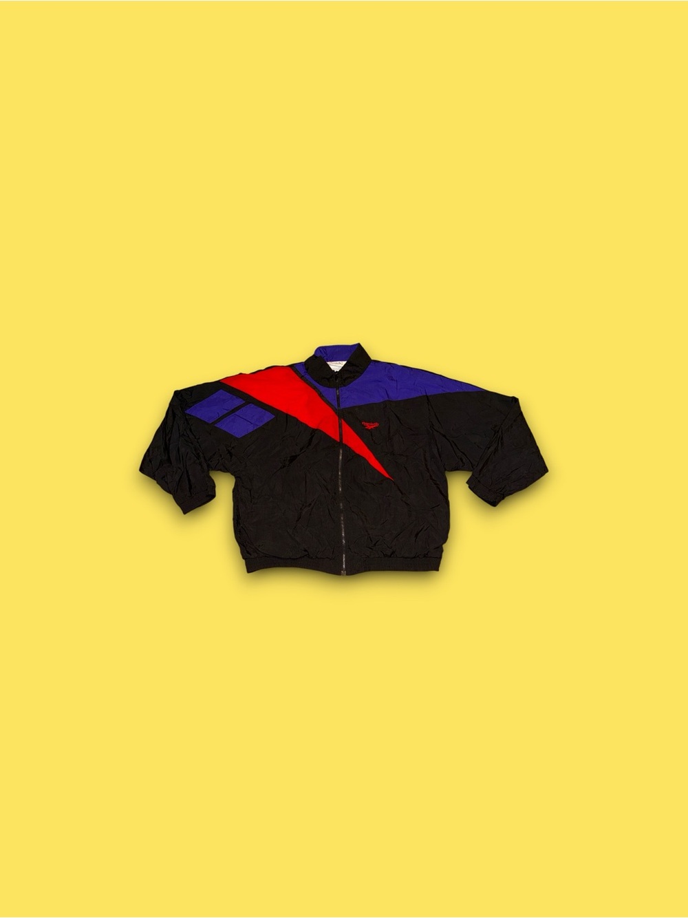 Vintage Reebok big logo full zip windbreaker jacket black red purple men’s XL